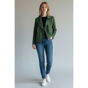 Blank NYC Green Faux Suede Drape Front Moto Jacket 76X-9020NO Womens L